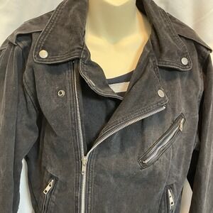 Harley Davidson Denim Moto Jacket Black Fitted Full Zip Women's Size S